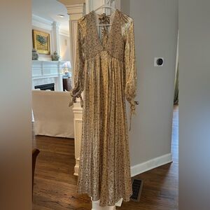 Free people long sleeve gold gown size XS